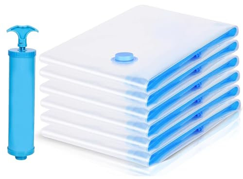 12 Stück Vakuumbeutel für Kleidung 60x40cm, Reise Aufbewahrungsbeutel mit Pumpe, Wiederverwendbar Vacuum Bags for Clothing, Storage Bags Klein für Kleidung Bettdecken Bettwäsche Kissen