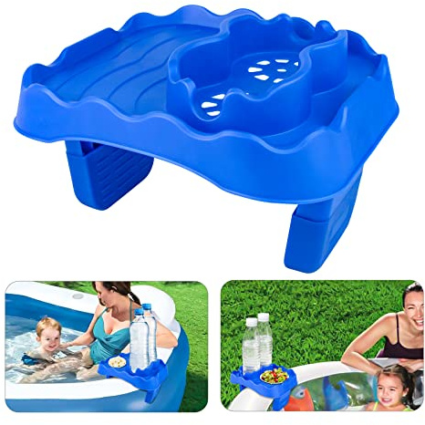 MININAI Whirlpool-Beistelltisch-Tablett mit 2 Getränkehaltern, faltbarer Getränkehalter und Snack-Tablett, Outdoor-Whirlpool-Zubehör für aufblasbares Spa/Pool/Badewanne (Blau)