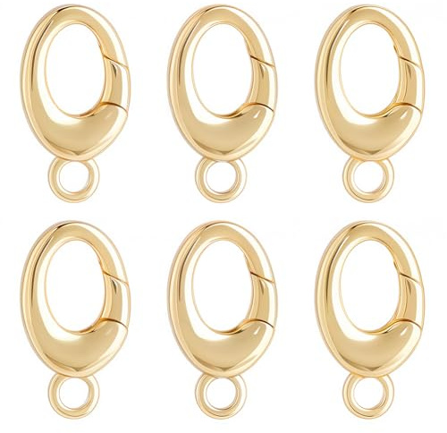 SUNNYCLUE 1 Box Mit 6 ovalen Ringkarabinern Kleine Federtorringe Echtes 18 Karat Vergoldetes Messing Auslöser Schlüsselring Verschluss Karabinerhaken Schnalle Anschluss Für Geldbörse Schmuck Armband T