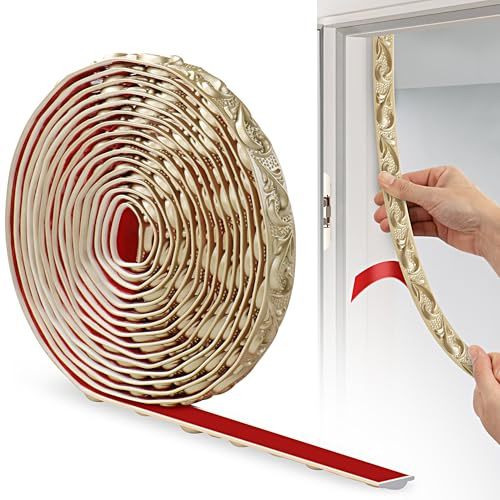 JUNART Modanature in PVC, 600cm×2cm, Bordi Carta da Parati 3D, Modanature a Soffitto, Adatto per Battiscopa Adesivo, Fondali TV, Armadi, Pareti(Oro Champagne)