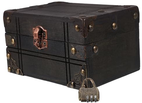 HOLIDYOYO Box Chest with Lock Delicate Jewelry Organizer Tissue Merchandise Antique Display Case Toy Trinket Keepsake Case Basket Pirate Chest Velvet Vintage Treasure Case Card Cabinet Wood