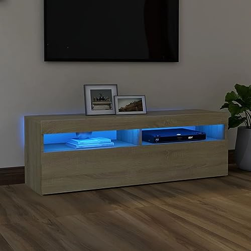 ShGaxin TV-skåp med LED-lampor, vardagsrumsmöbler, TV-bord, TV-bord, vardagsrum TV-skåp, moderna vardagsrumsmöbler, Sonoma ek 120 x 35 x 40 cm