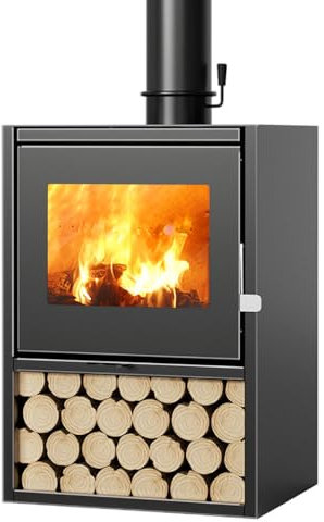 Batel Huh Cast Iron High Efficiency MultiFuel Wood Burning Freestanding Portable Stove (Size: 60x49x85cm, Black)