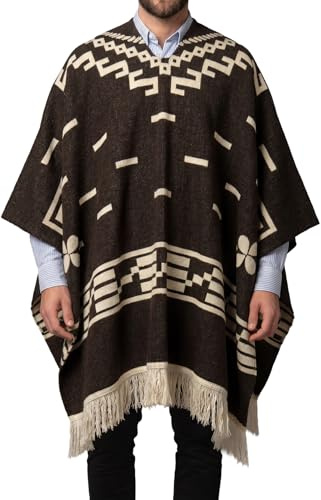 Montecuador Poncho Clint Eastwood in Lana di Alpaca Marrone Taglia Unica 100% Fatto a Mano Stile Ecuador Occidentale Morbido e Caldo