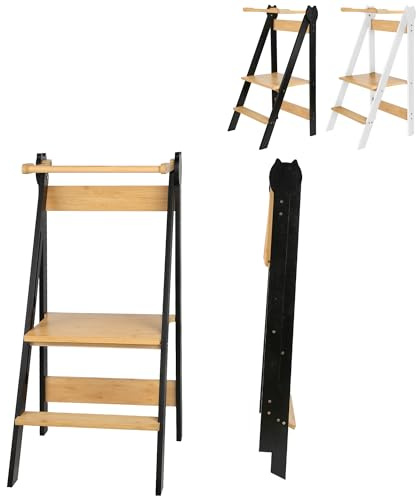 XUANYU Tour Montessori Pliable avec Pieds Anti-Bascule Tour d'observation Montessori avec Rails de Sécurité Tour d Observation Enfant Réglable en Hauteur sur étages (Noir)