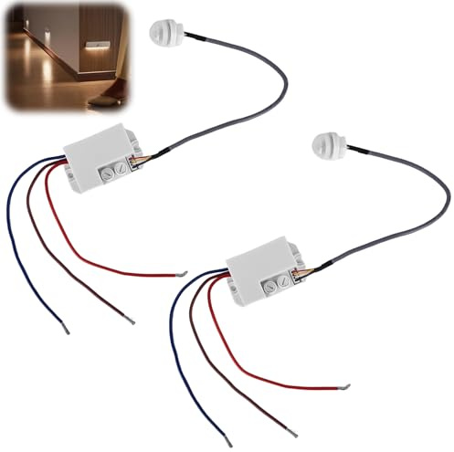 Lot de 2 mini détecteurs de mouvement 220 V : IP65 Interrupteur à capteur infrarouge automatique avec capteur crépusculaire, mini détecteur de mouvement infrarouge encastré pour l'intérieur et