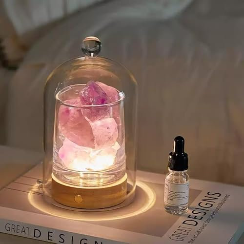 2 in 1 Himalayan Salt Lamp and Ultrasonic Essential Oil Diffuser, Fire Free Aromatherapy Light with 2 Essential Oils, Aromatherapy, 3 Colors USB Rechargeable with Dust Glass Cover (Purple Crystals)
