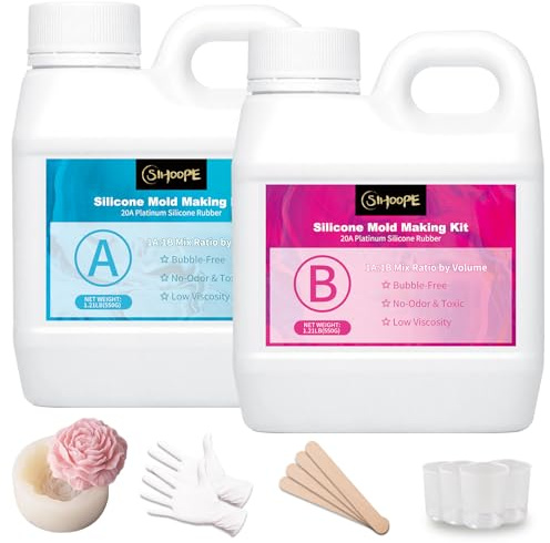 SIHOOPE lebensmittelechtes Silikon – Flüssigsilikon 1 L / 1,25 kg, 20A Silikon-Formenbauset, ideal zum DIY-Abformen, Harzgießen, Herstellen von Seifenformen, Basteln, Kuchenformen & Backsilikon