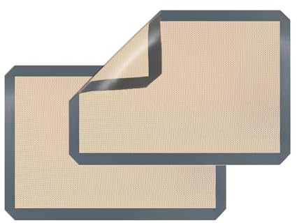 Backmatte aus Silikon Wiederverwendbare Backfolie .42x29.5 cm - 2er Set Antihaft Beschichtung, Wiederverwendbar, BPA Frei, Für Teig Ausrollen, Kekse, Brot, Pizza, Rutschfest und Hitzebeständig ﻿