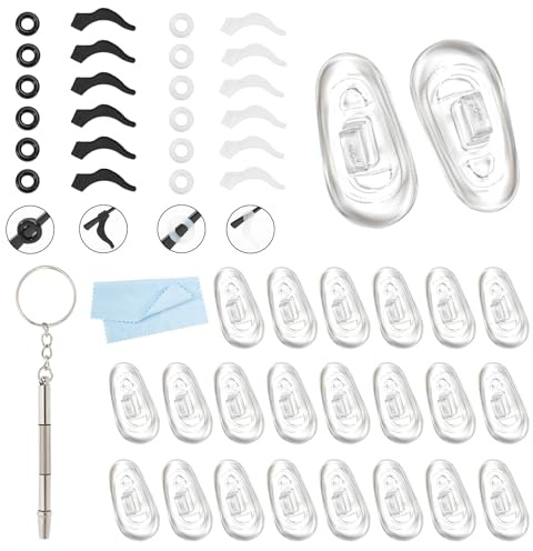 12 Pairs Glasses Nose Pads Silicone with 12 Pairs Anti Slip Glasses Grips, Push-in Nose Pads for Glasses, Glasses Ear Grips for Eyeglasses, Sunglasses, Reading Glasses