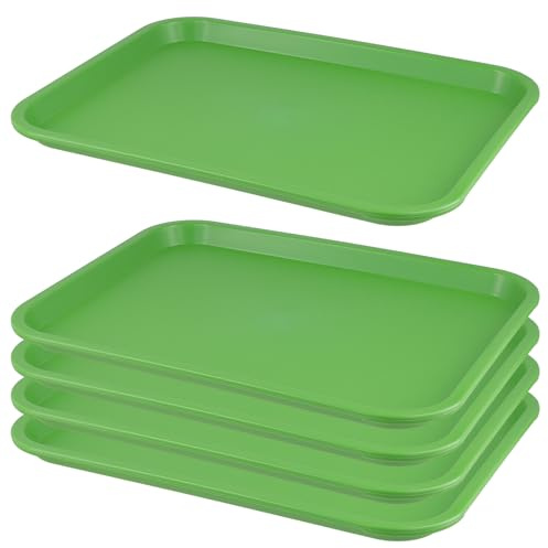 5 STK.Tablett Kunststoff Rechteckig,35x27cm,Serviertablett rutschfest,Grün | Fast Food Tablett rutschfest,Wiederverwendbar, Stapelbare,Plastiktablett für Hotels, Küche,Restaurant