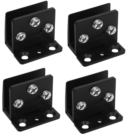 Glastürscharniere für Schranktüren, 4 Stück, 3 bis 8mm Edelstahl | Schwarz, für Vitrinen und Weinschränke, Stabile Klemme, Einfache Montage, für Gehärtetes Glas