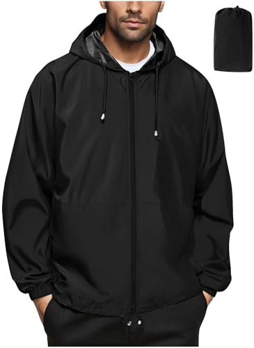 Mrat Waterproof Jackets Men Packaway Lightweight Breathable Jacket Outdoor Windproof Raincoat Hooded Solid Color Pullover Top Windbreaker Shell Coat Hiking, Travel, Camping, Running, Climbing Uk S-3XL
