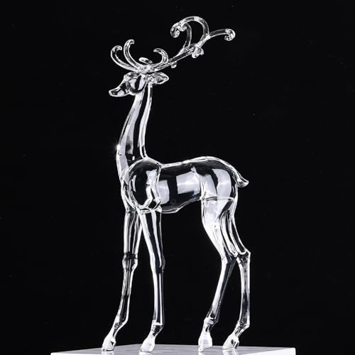 18.0 Tall Large Reindeer Christmas Decoration, Acrylic Clear Deer Figurine with Glass-Like Crystal Finish, High End White Deer Statue and Reindeer Figurines for Christmas Indoor Table Top or Gift
