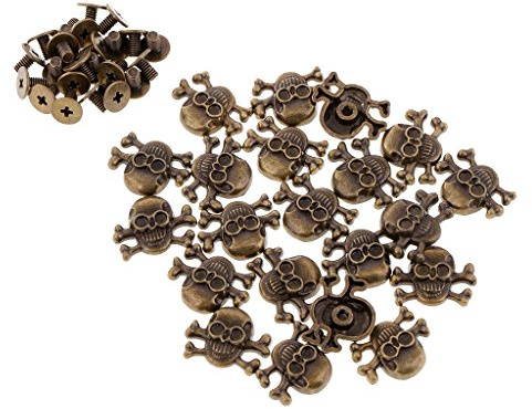 Lot de 20 rivets à visser en forme de tête de mort pour sac en cuir Bronze