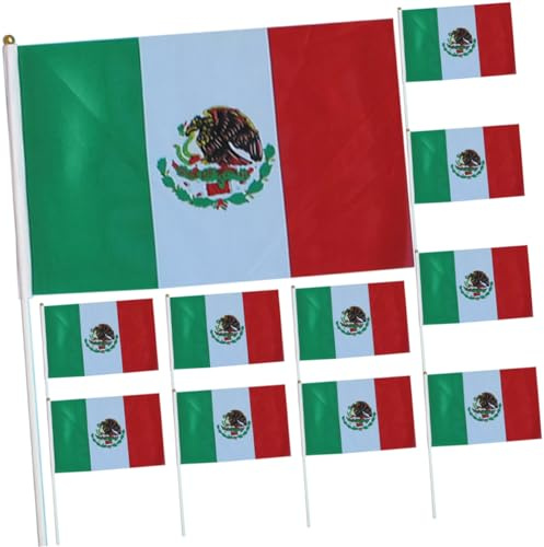 Angoily 50 pièces Petits Drapeaux Du Mexique Décoratifs Drapeau National Mexicain Pour Usage Extérieur Drapeaux à Main avec Tige Polyester pour Fêtes et Événements