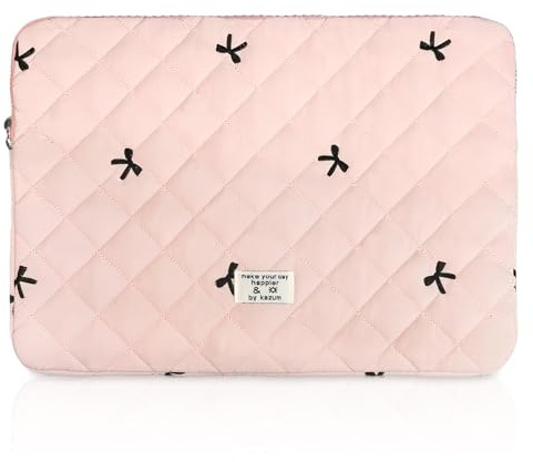 Flintronic 14In Laptop Sleeve, Cute Floral Quilted Laptop Case, Bow Quilted Lap-top Carrying Case, Portable Puffer Padded Lap-top Sleeve, Compatible with MacBook, Asus, Dell, HUAWEI