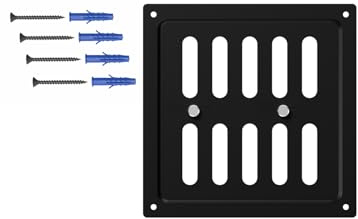 DEMLOU Rejilla Ventilación Regulable 15x15 cm Galvanizada Negra RAL 9005. | Aletas de apertura y cierre. Tornillos y tacos de plástico incluidos para montaje en pared o techo, interior o exterior.