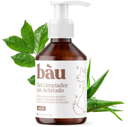 Bau Shampoo Secco per Cani, Gel Detergente Senza Risciacquo, Igienizzante e Idratante, Gel Detergente per Cani Senza Parabeni e Siliconi, Naturale e Bio con Aloe Vera - Argan, 250 ml