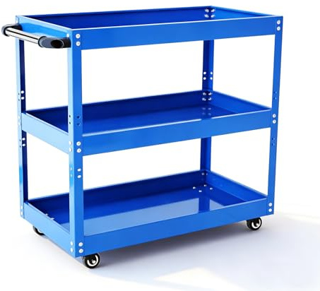 TOOLUTION Carro de Herramientas Rodante de 3 Niveles con Ruedas - Carro Utilitario de Metal Resistente, Organizador Móvil para Taller, Almacenamiento de Herramientas, Carro de Trabajo Pequeño