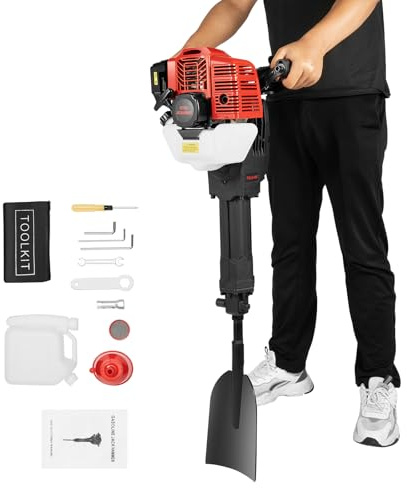 PBTERDTF Grabenfräse 52ccm 2-Takt Gartenbaumgräber Baumgrabungsmaschine Zylinder Motor Benzinbagger 1900W Handgeführte Baumpflanzschaufel Grabenfräse Bagger für Garten Bauernhof