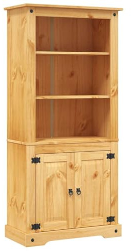 Yamxder Buffetschrank im Mexiko Corona Stil aus massivem Kiefernholz 80x40x170 cm mit 3 Regalfächern & Schrankfach mit 2 Böden Rustikaler Küchenschrank für Wohn Esszimmer Flur Balkon