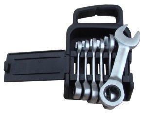 GrecoShop Set di 7 Chiavi Combinate Corte a Cricchetto in Raccoglitore di Plastica