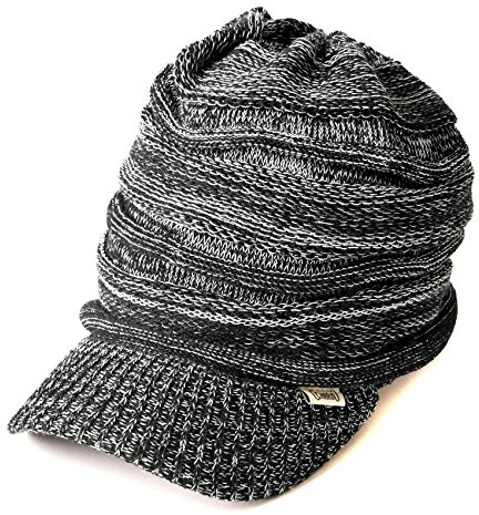 CHARM Mens Brimmed Knit Beanie - Womens Summer Slouchy Beanie Visor Hat Winter Slouch Knit Hats Warm Baggy Caps Mix Black