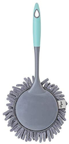 Vigar - Plumero - Redondo - 18 x 5 x 36 cm - Colección Rengo - Con Cerdas Acolchadas de Microfibra - Cepillo Atrapapolvo Multiusos - Gris y Azul Claro