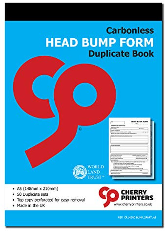 Cherry Printers | Head Bump Form | Duplicate Book | A5 Carbonless Incident Record for Schools | 50 Sets with Perforated Top Copy | Ideal for Recording Accidents