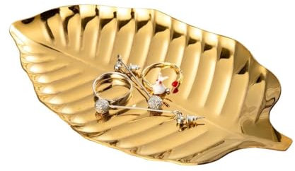 IMEEA Gold Dekoschale Schmucktablett Blattförmiger Edelstahl Organizer Schale für Schmuck, Oringe, Schlüssel & Kleinartikel，Perfekt für Bad, Wohnzimmer Schminktisch
