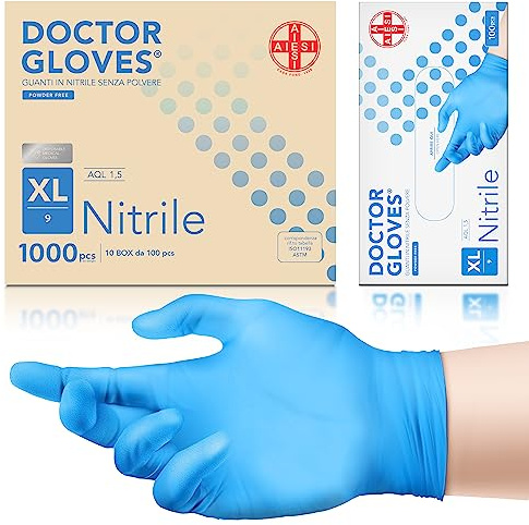 AIESI® Einweg-Nitril blau puderfreie handschuhe für professionell zwecke DOCTOR GLOVES (Packung mit 1000 Stück) Größe XL