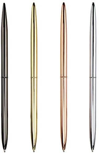 YiliYa 4 Stück Kugelschreiber, Dual Heads Rotation Metall Kugelschreiber, Büro/Hotelbedarf, schwarze Tinte, Privat oder geschenk (schwarz, roségold, gold,silber)
