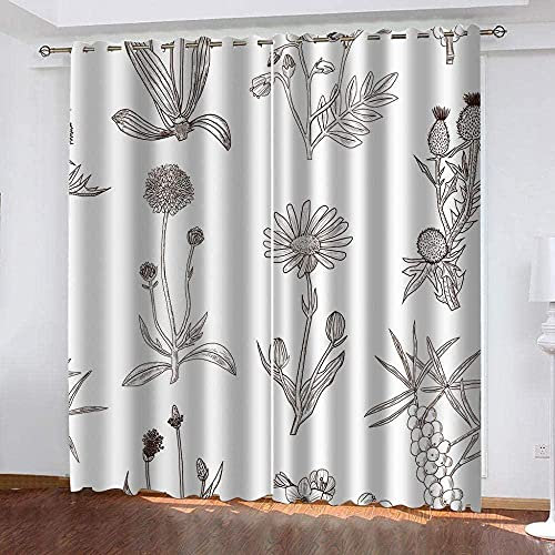 Gardinen mit ösen Pflanze 2er-Set VerdunkelungsVorhang, 3D Printing Shading Vorhänge für Schlafzimmer，100% Polyester Mikrofaser, Gesamtgröße: 280x245CM