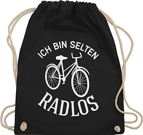 Turnbeutel Rucksack - Radsport - Taschen - Ich bin selten Radlos - Unisize - Schwarz - fahrrad beutel rad fahrradmotiv beutelrucksäcke radfahrer mit baumwollbeutel fahrradfahrer stoffbeutel