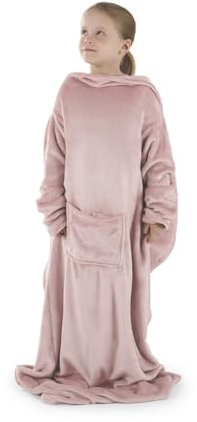 Blumtal Coperta Indossabile con Maniche, Coperta in Pile Indossabile con Tasche, Coperta con Maniche per Bambini, 90x105cm, Rosa Pastello