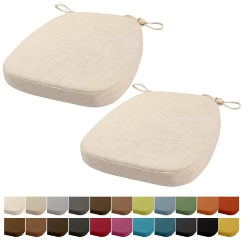 Orumrud 40x38x33CM(3CM Dicke) Stuhlkissen, Gartenstuhl Sitzkissen, Esszimmerstuhl Sitzkissen, waschbar, mit Reißverschluss, Riemen, rutschfestes Sitzkissen für Gartenstuhl (Beige Weiß 2 Stück)