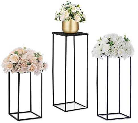 Nuptio Black Vase Plant Stand - 3 Pcs Tall Flower Vases for Wedding Birthday Party Centrepieces - Metal Column Display Table Rack Indoor Corner Flower Stand for Living Room Decor(15.7/23.6/31.5in)