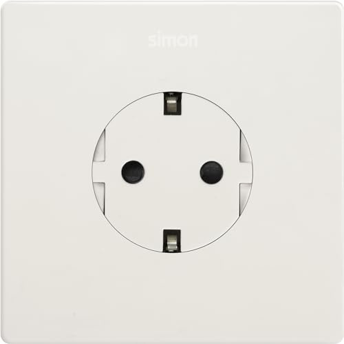 SIMON - KIT Enchufe de Empotrar Clean Schuko, Serie 270, 250V, 16 A, Enchufe de Pared Plano y Fino, Apto para Interiores, Fácil de Instalar, Incluye Marco, Tapa y Mecanismo, Color Blanco