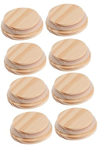 PRETYZOOM 8stücke Teiliges Glasdeckel Aus Robustem Kiefernholz Mit Flexiblem Gummiring Für Einmachgläser Luftdichte Verpackung Vielseitig Einsetzbar Zum Schutz Und Frischhalten Von Lebensmit
