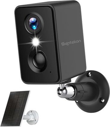 Septekon 2K Security Camera Outdoor Wireless,Flood Light WiFi Battery Camera with Solar Panel,PIR Human Detection with 3MP Color Night Vision, 2-Way Talk, IP66 Waterproof-Black