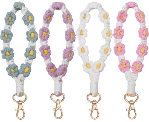 dusaniyali 4 Stück Makramee Boho Gänseblümchen Schlüsselanhänger Armband für Frauen Mädchen