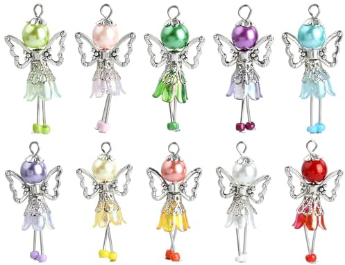 Stiesy 50 st berlocker med 10 stilar, änglavingar med tibetanska vingar som viftar ängel hänge berlock akryl älva blomma pärlor berlocker för smycken armband hantverk halsband örhängen tillverkning