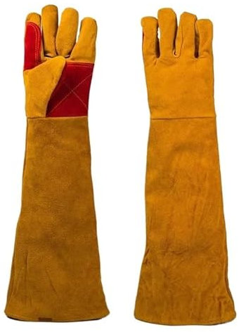 Guantes de soldadura de cuero de manga larga de 23,6 pulgadas, guantes resistentes al calor for estufa y barbacoa, guantes resistentes a pinchazos for Gard, Accesorios de soldadura(AD05-0176-YW-60CM)