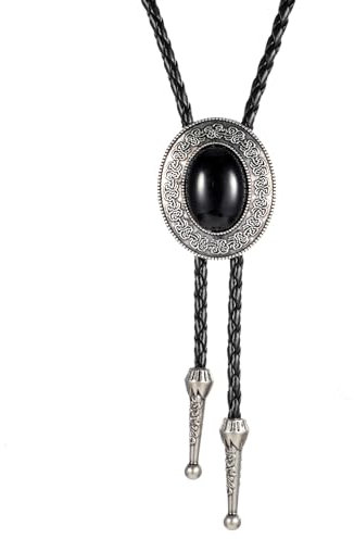 ElevateTech Bolo-Krawatte Für Herren Lariat Halskette Schwarz Leder Rodeo Anhängerfür Modische Halskette Runde Western Cowboy Bolero Krawatte Handgefertigter Westernschmuck