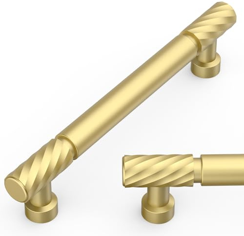 Amerdeco 10 Stück Möbelgriffe Gold Schrankgriffe Küchengriffe 128mm Lochabstand Schubladen Griffe Schubladengriffe Griffe für Küchenschränke Kleiderschrank UK0075