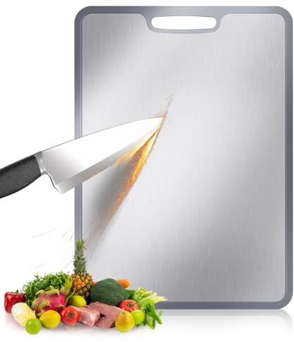 Titanium Chopping Boards - 5mm Thick with Edge Protection, Non-Deforming & Lightweight for Kitchen, Camping, and Housewarming Gifts（15‘’*11‘’） (L)
