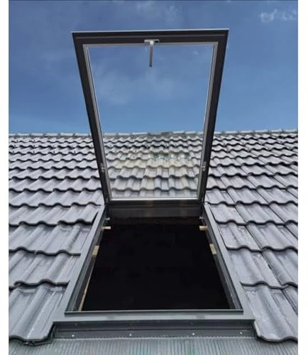 Botola per soffitta Personalizzabile - Grande Finestra da Tetto in Vetro temperato e lucernario (65x105 cm/25,6x41,3 Pollici) per soffitta, Veranda e seminterrato - Ideale per Luce Naturale