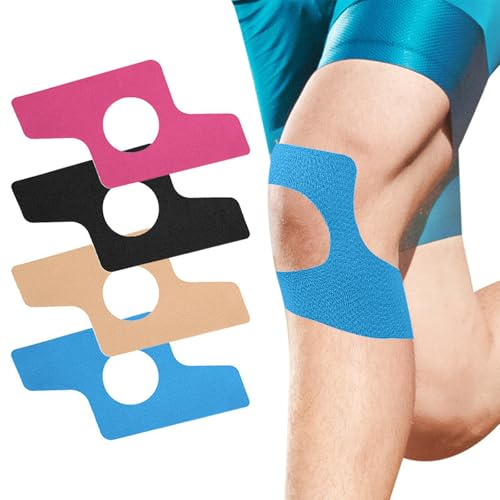 Zimoer 4 Piezas Cinta Kinesiológica Precortada para Rodillas, Tape Vendaje Deportivo, Cinta Kinesiologica Deportiva, Esparadrapo Deportivo, Banda Elástica Atlética para Estabilidad de la Rodilla