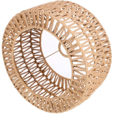 Abat-jour en Corde de Paille Tressée, Jaune, Modèle E27 | Structure Rustique Tissée à Main, Trou Intérieur 4cm, Surface Lisse, pour Ambiance Chaleureuse